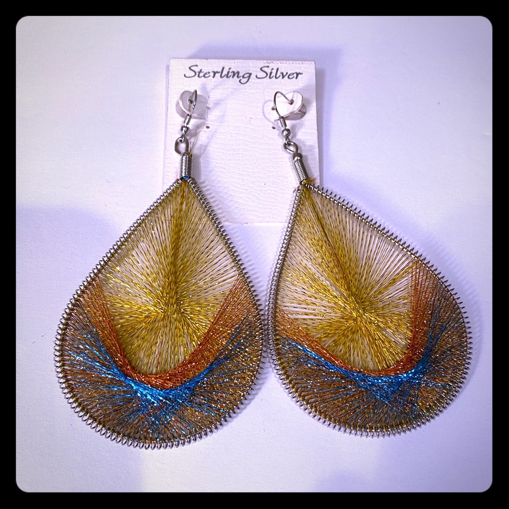 Silky Wires Earrings - Yellow Orange Blue